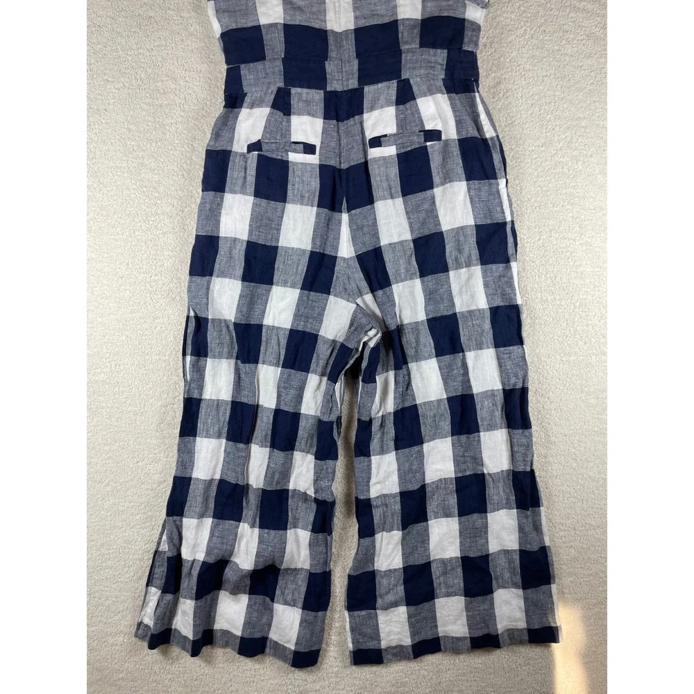 j. crew gingham 100% beauchamps linen capri wide leg jumpsuit 4 coastal preppy